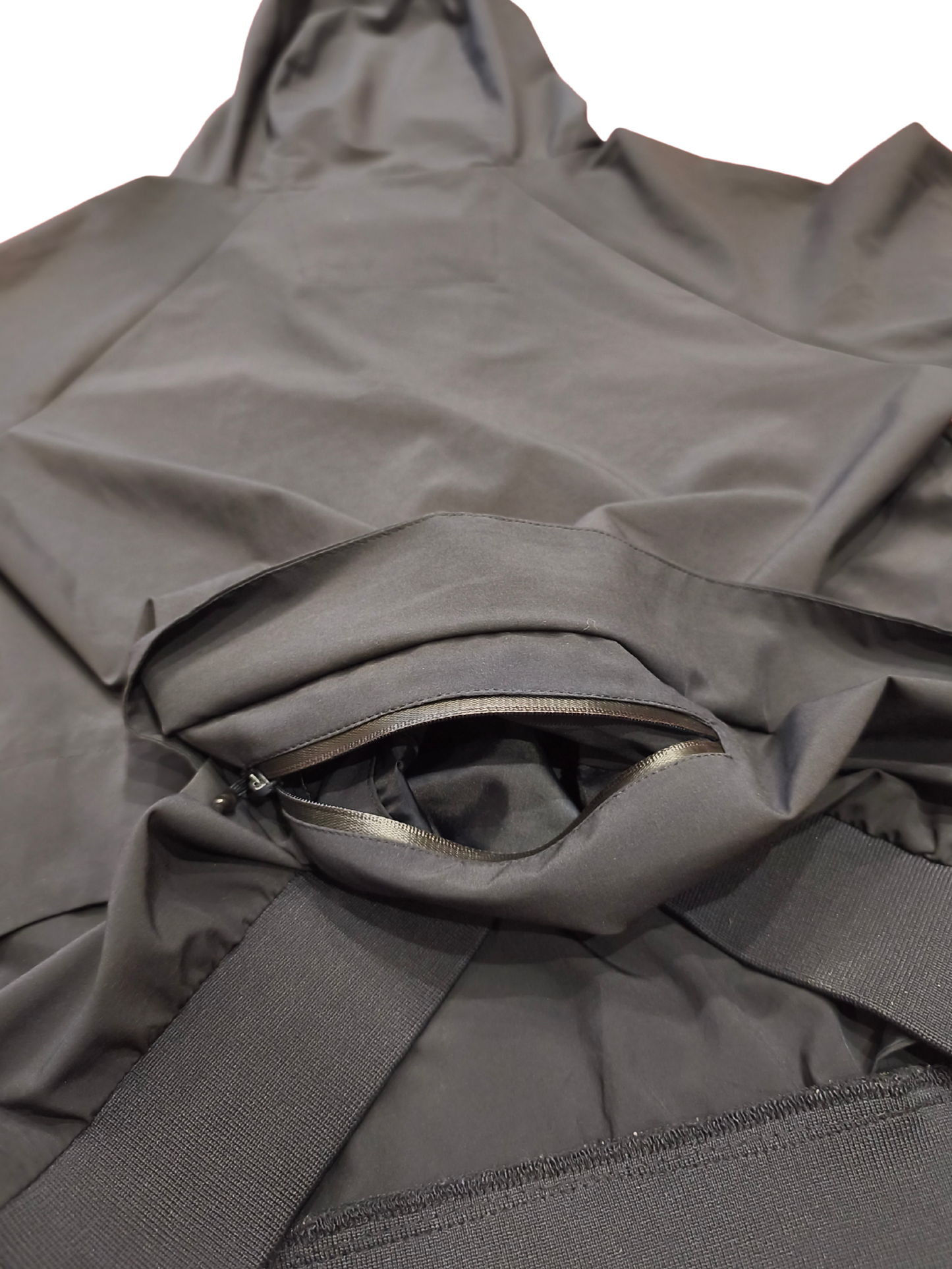 Zara Man Tech Hooded Windbreaker Pullover Jacket Black Side Zip Back Pocket M