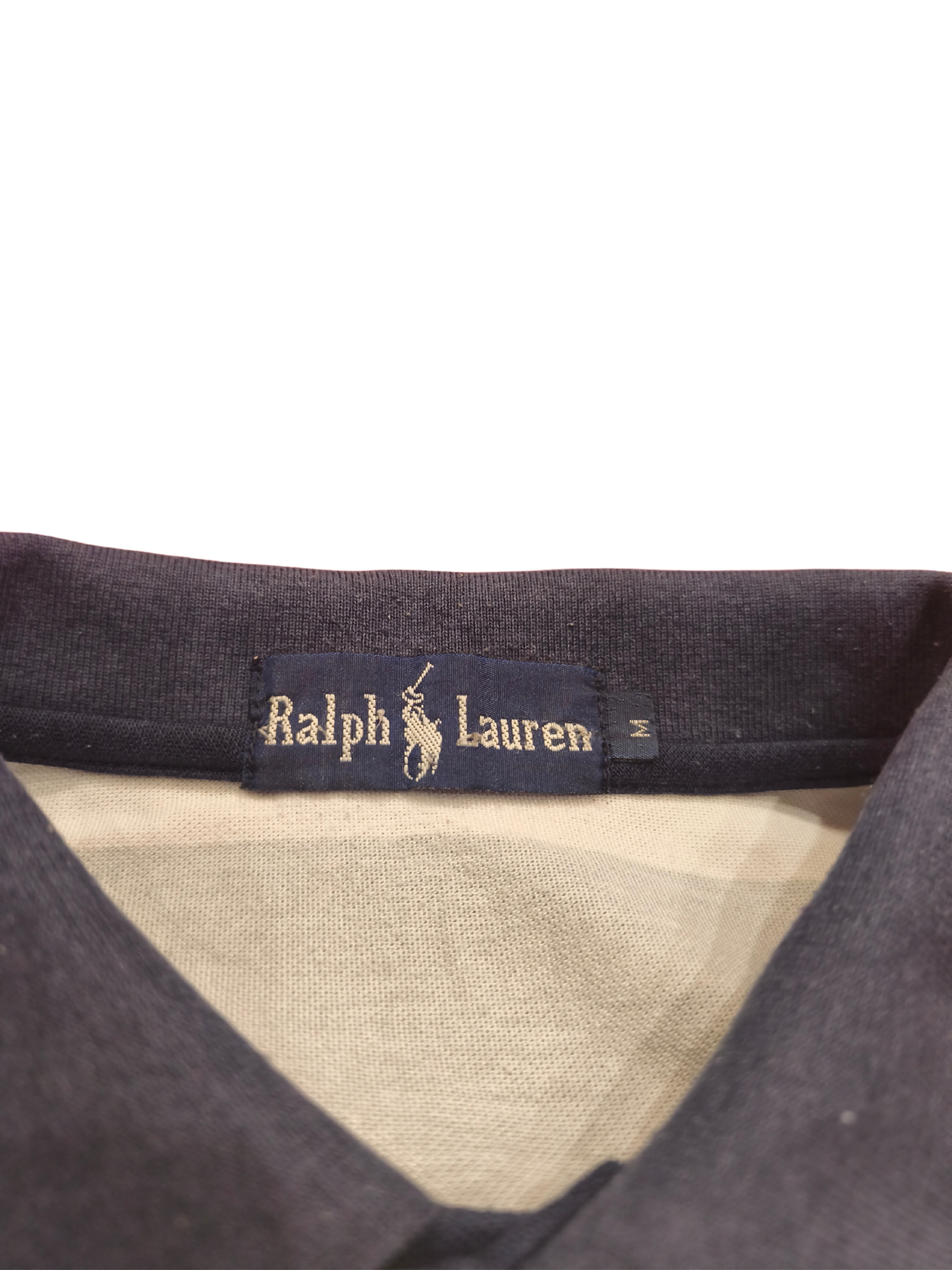 Vtg 90s Ralph Lauren Polo Shirt Medium M Striped Rugby Yellow Navy Grey Pique