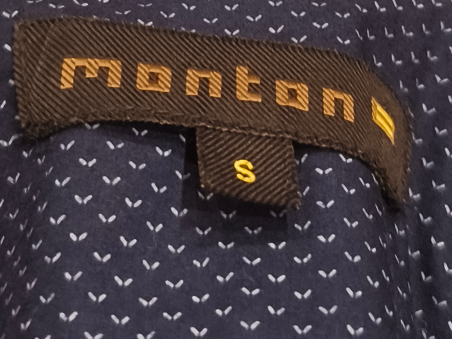 Monton Men's Short Sleeve Button Down Shirt Size S Small Slim Fit Navy Micro Pat