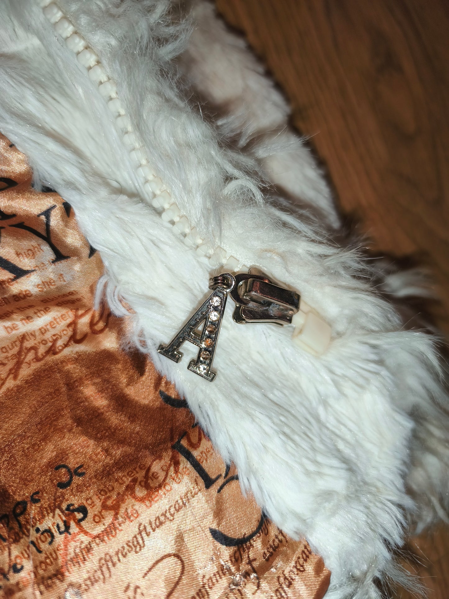Vintage Fellymoon Tiered Faux Fur Hooded Vest - Alphabet Satin Lining (Size XXL)