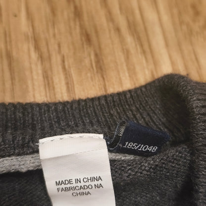 GANT Premium Cotton V-Neck Sweater Mens 2XL Charcoal Grey Knit Pullover Logo