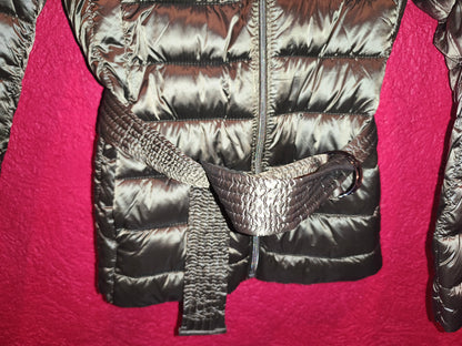 Esmara Metallic Olive Green Belted Lightweight Puffer Jacket | NWT S 36/38 (Minor Wear)