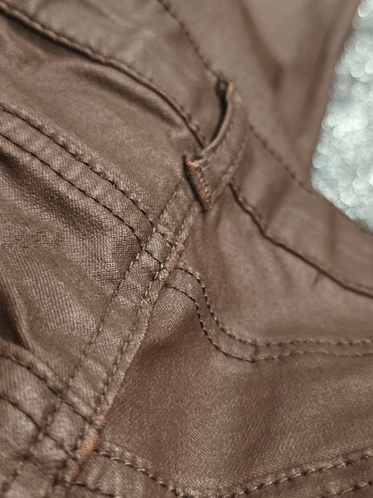 PrettyLittleThing Chocolate Brown Coated Skinny Jeans - UK 10 / US 6 - High Rise
