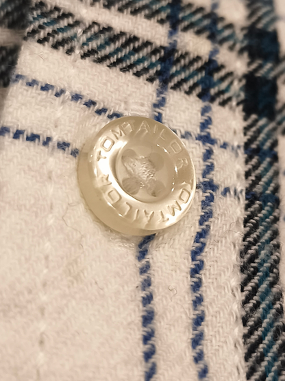 Tom Tailor Men's Flannel Shirt Size S Regular Fit White Blue Plaid Long Sleeve