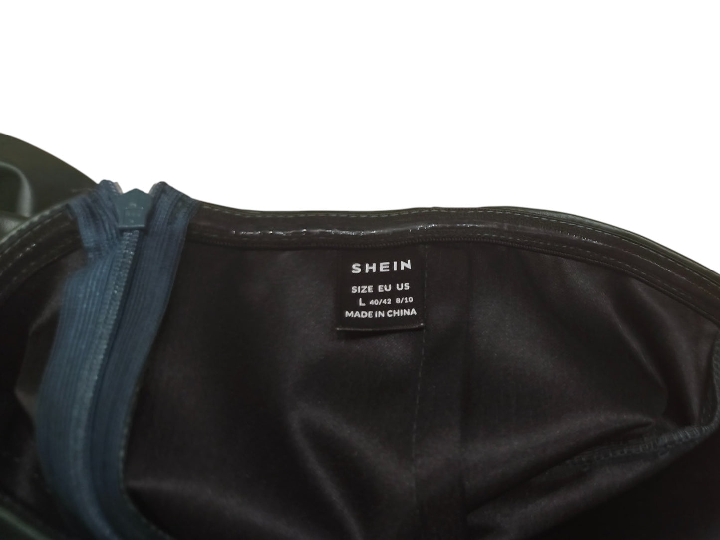 SHEIN Deep Green Faux Leather Mini Dress Gold Chain Straps Size L / EU 42