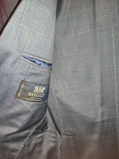Boggi Milano Men's Blue Plaid Wool Silk Mohair Blazer Jacket - Guabello Fabric (Size EU 46R / US 36R)