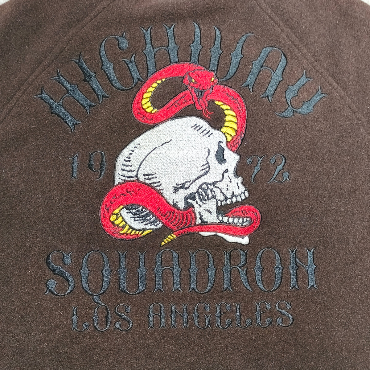 DePalma Los Angeles Varsity Bomber Jacket Mens L Brown Wool Blend Skull Snake