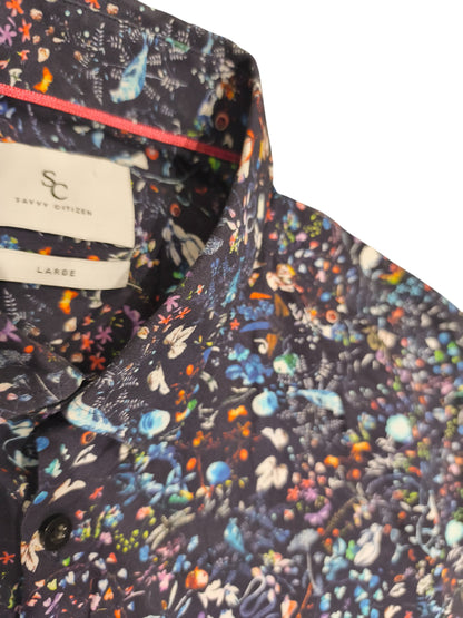 Savvy Citizen Men's Large Floral Bird Snake Graphic Button Up Shirt Long Sleeve