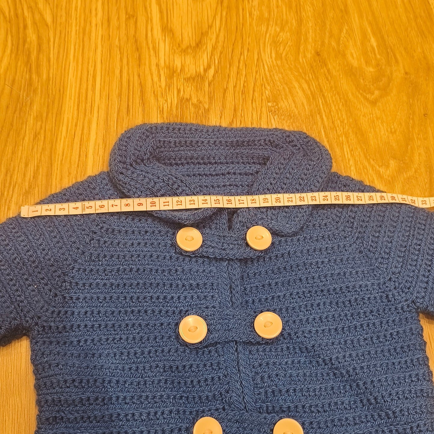 Handmade Blue Crochet Double Breasted Cardigan Sweater Coat Jacket