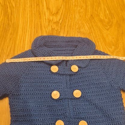 Handmade Blue Crochet Double Breasted Cardigan Sweater Coat Jacket