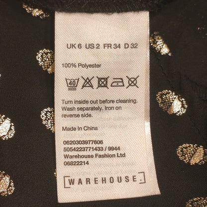 Warehouse Black Gold Metallic Polka Dot Long Sleeve Ruffle Mini Dress UK 6 US 2Warehouse Black Gold Metallic Polka Dot Long Sleeve Ruffle Mini Dress UK 6 US 2