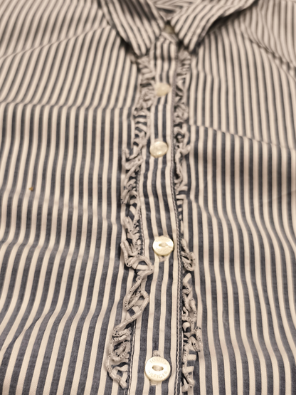 Tommy Hilfiger Women's Blue/White Striped Ruffle Button-Down Shirt - Size 10 - F