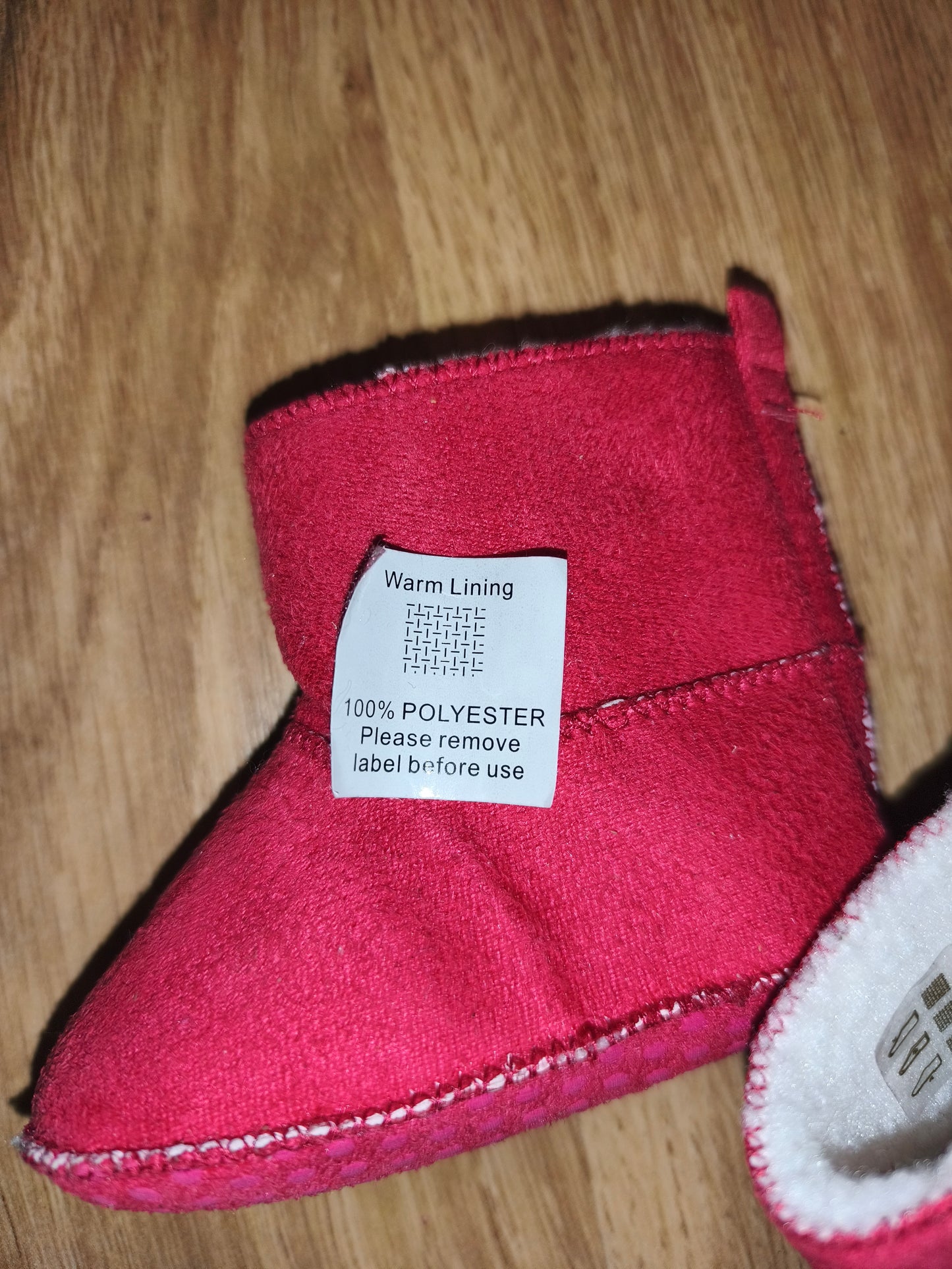 Baby Pink Faux Suede Winter Booties – Warm Fleece Lined (6–9 Months)