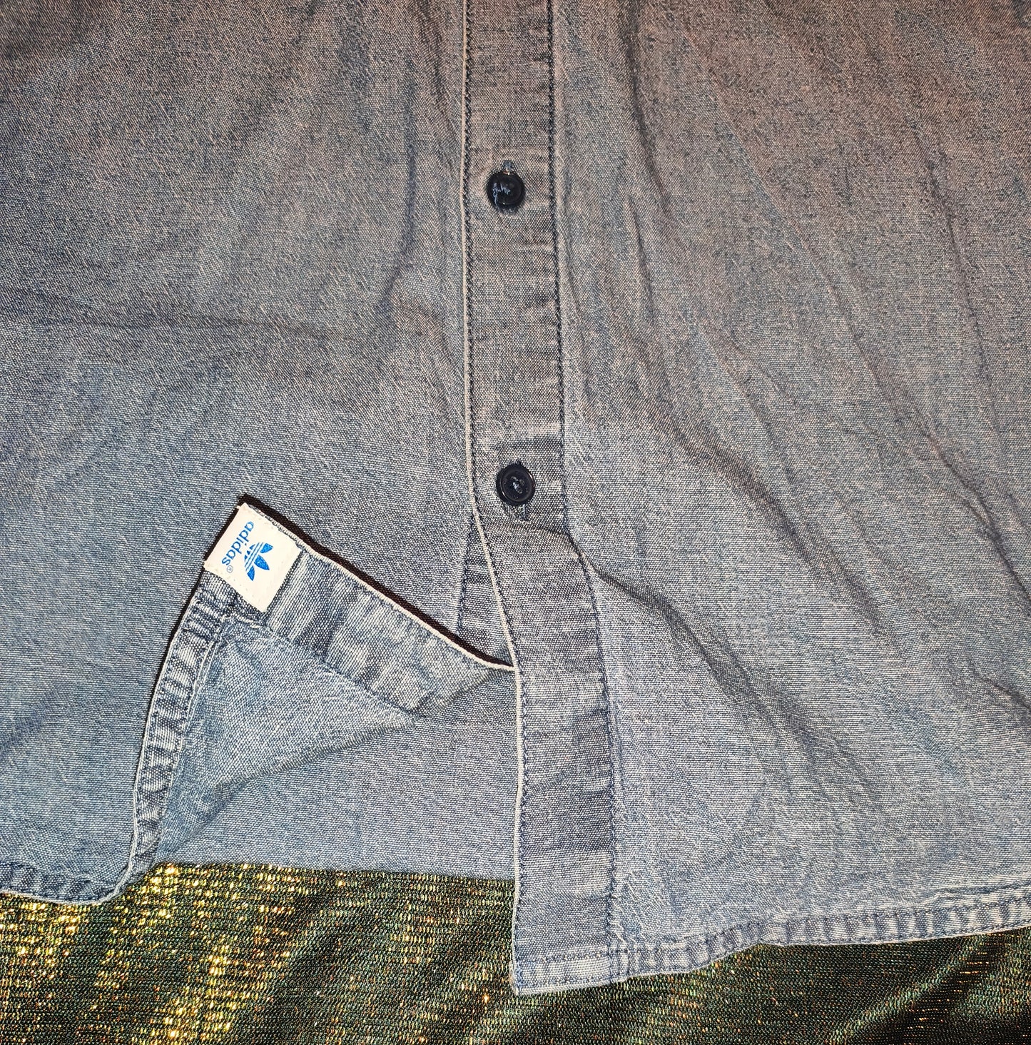 Adidas Originals Denim Chambray Shirt Men's 50 Medium Bomber Collar Zip Back