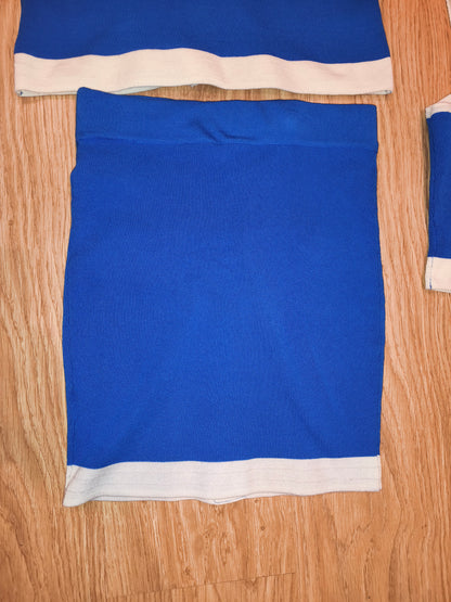 Knit 3 Piece Skirt Set Royal Blue White Cardigan Crop Top Mini Skirt Med/Small