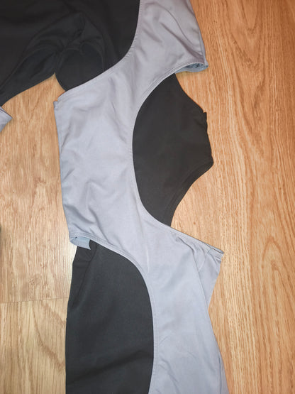 Unbranded Two-Tone Avant-Garde Curved Cutout Pants – Black / Grey – Size M