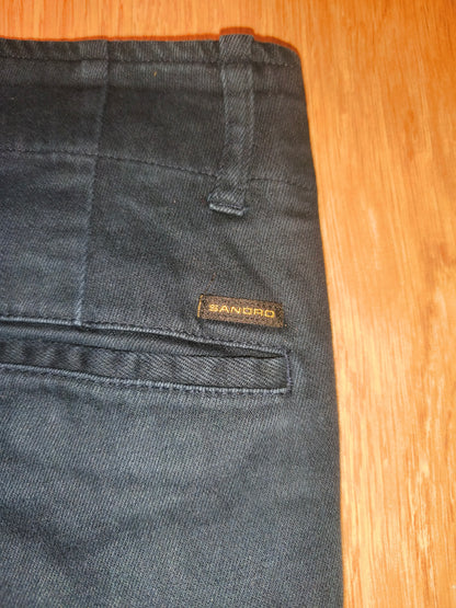 Sandro Paris Men's Navy Blue Chino Pants Size 44 Cotton Blend Button Fly Slim