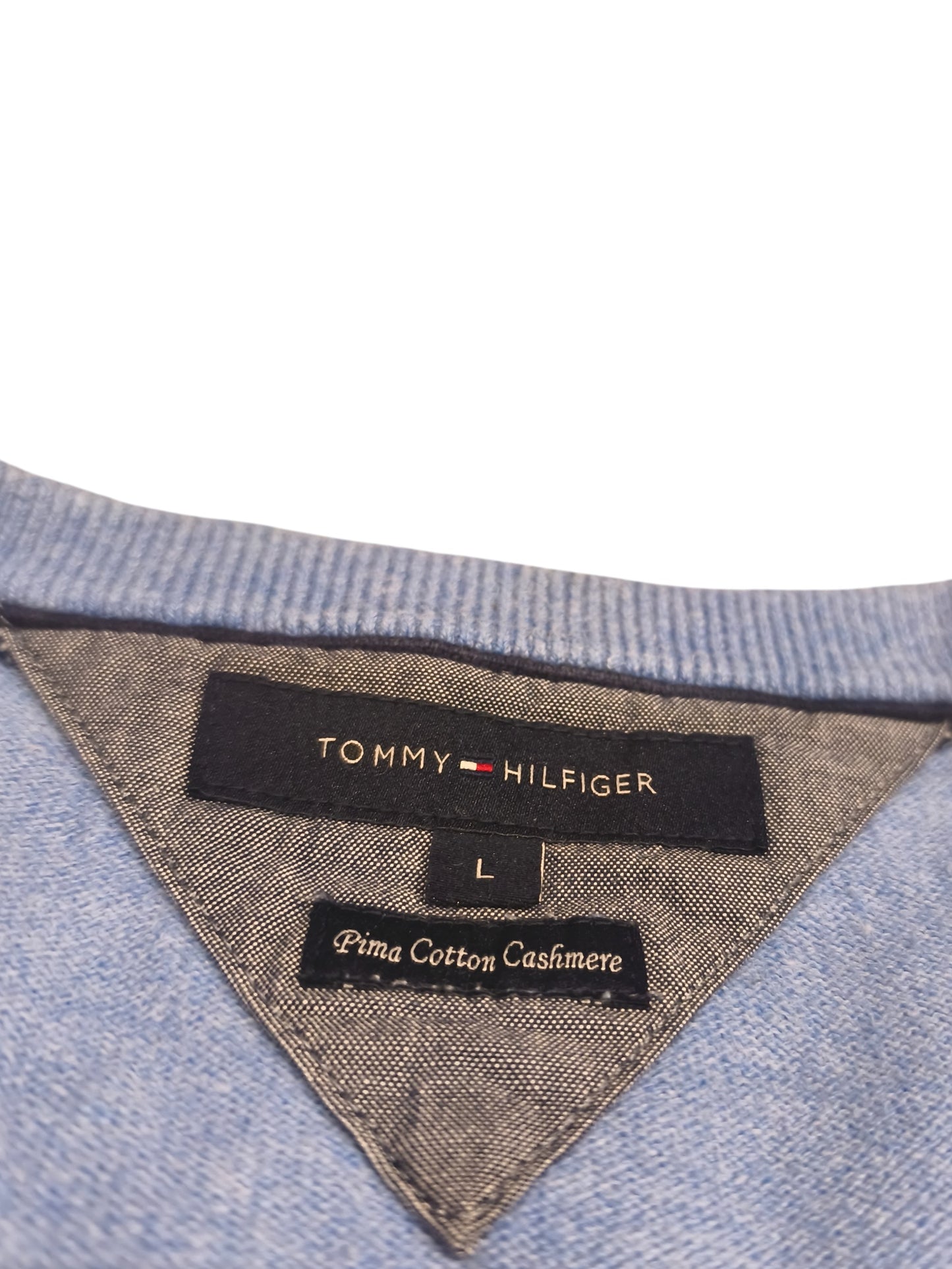 Tommy Hilfiger Men's V-Neck Sweater Light Blue Pima Cotton Cashmere Blend Size