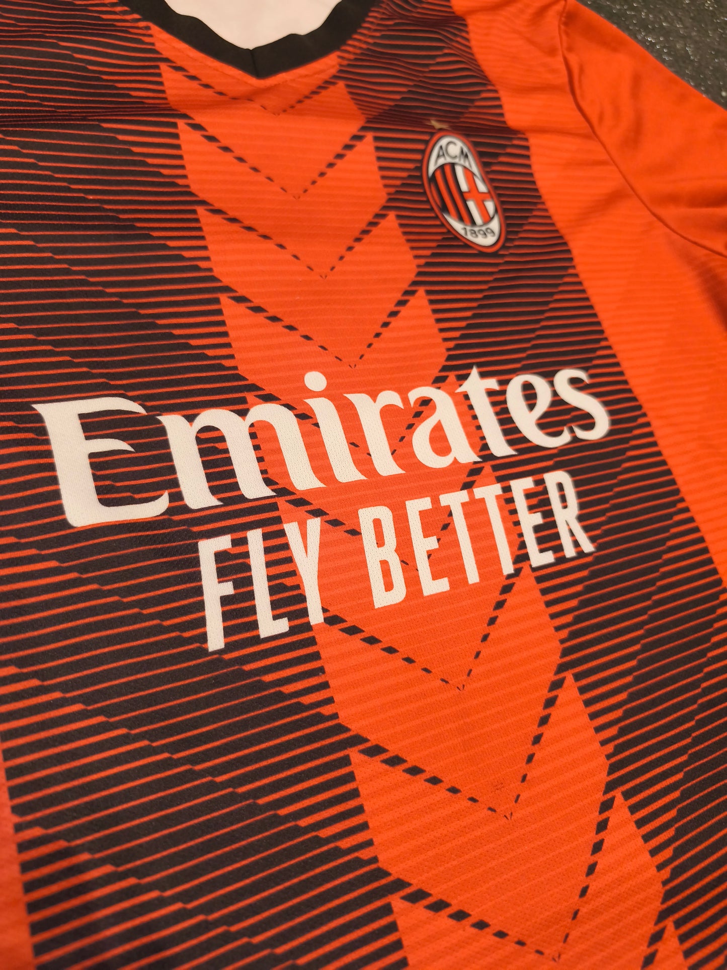 AC Milan Maldini #3 Jersey - Size Large - Red/Black Emirates Fly Better Soccer