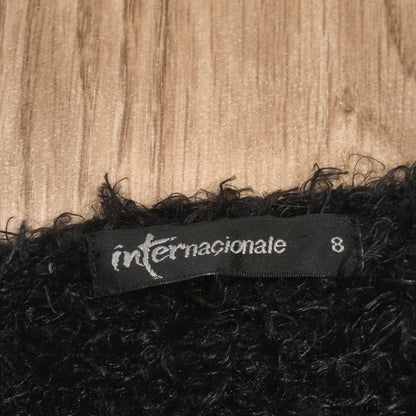 Internacionale Black Fluffy Eyelash Knit Cropped Cardigan Sweater Size 8