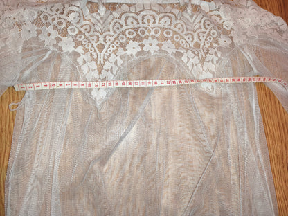 White Sheer Lace Off-Shoulder Top with Bell Sleeves & Cami Straps - Size M/L