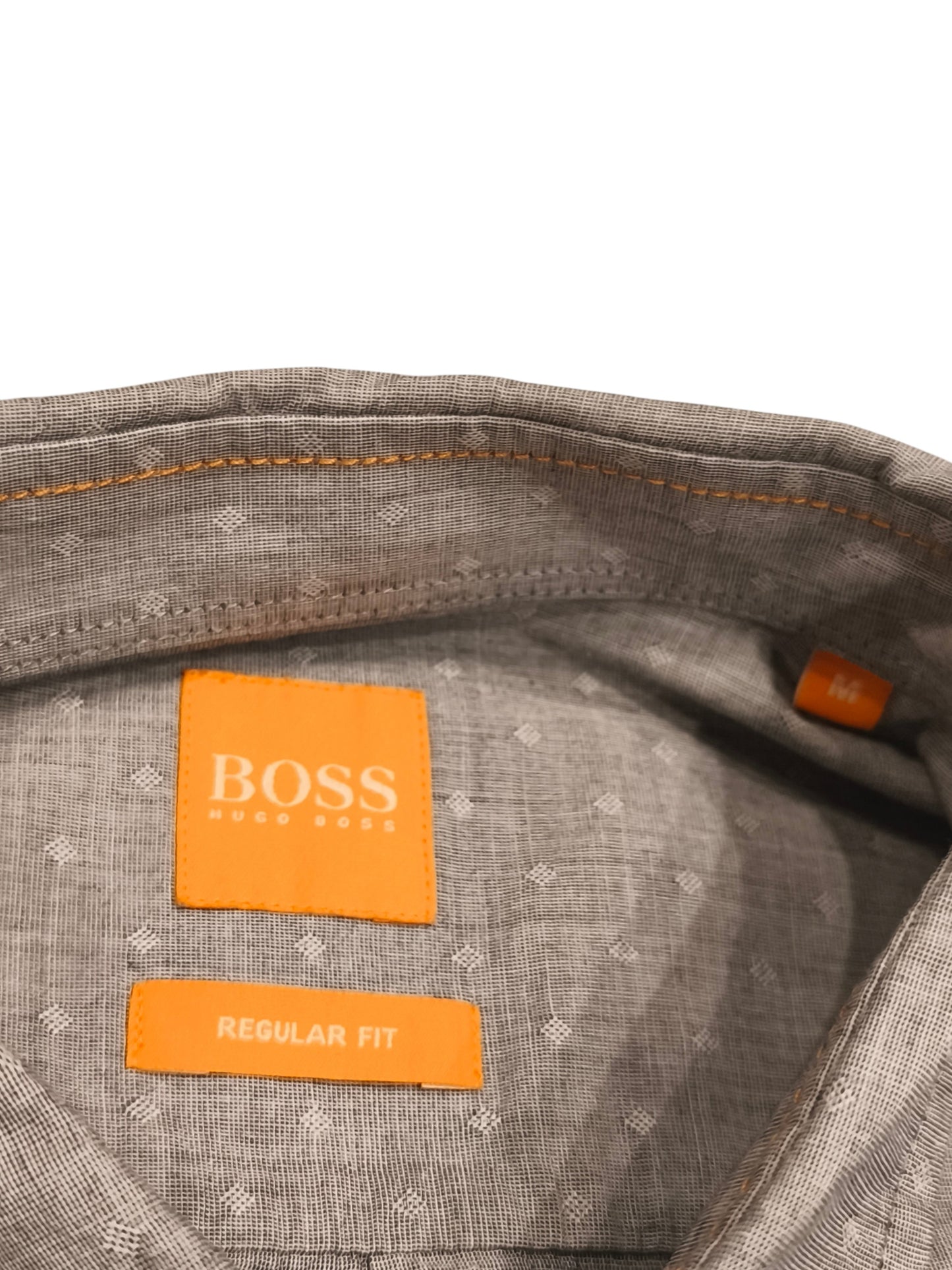 HUGO BOSS Orange Label Mens Regular Fit Long Sleeve Shirt Sz M Grey Micro Dobby