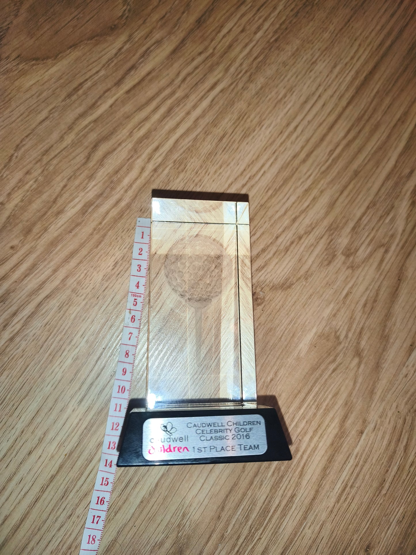 Vintage 3D Laser Etched Crystal Golf Trophy – Caudwell Children Celebrity Golf Classic 2016 1st Place Team Award