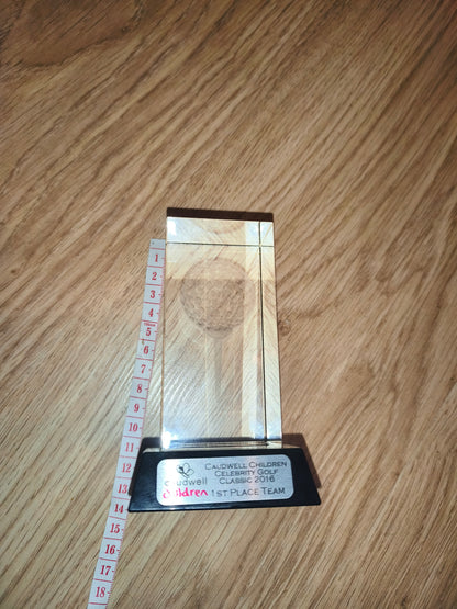 Vintage 3D Laser Etched Crystal Golf Trophy – Caudwell Children Celebrity Golf Classic 2016 1st Place Team Award