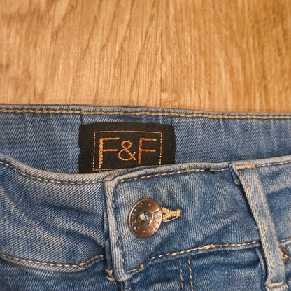 F&F Women Floral Embroidered Jeans Blue Stretch Skinny Raw Hem UK 10 US 6 EUR 38