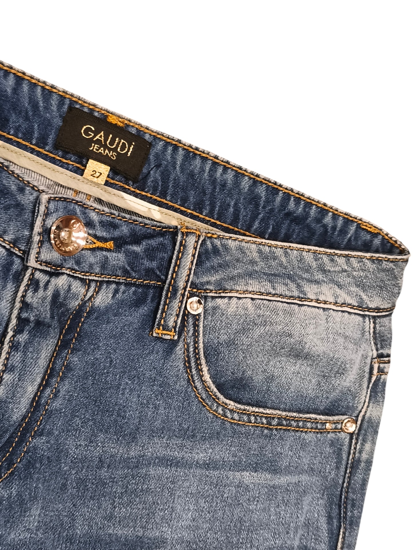 Gaudi Jeans Women's Sz 27 Blue Embellished Rhinestone Cuff Girlfriend Denim Jean