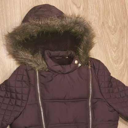 Girls Puffer Coat Hooded Faux Fur Fleece Lined Quilted Winter Jacket 13-14 YRS