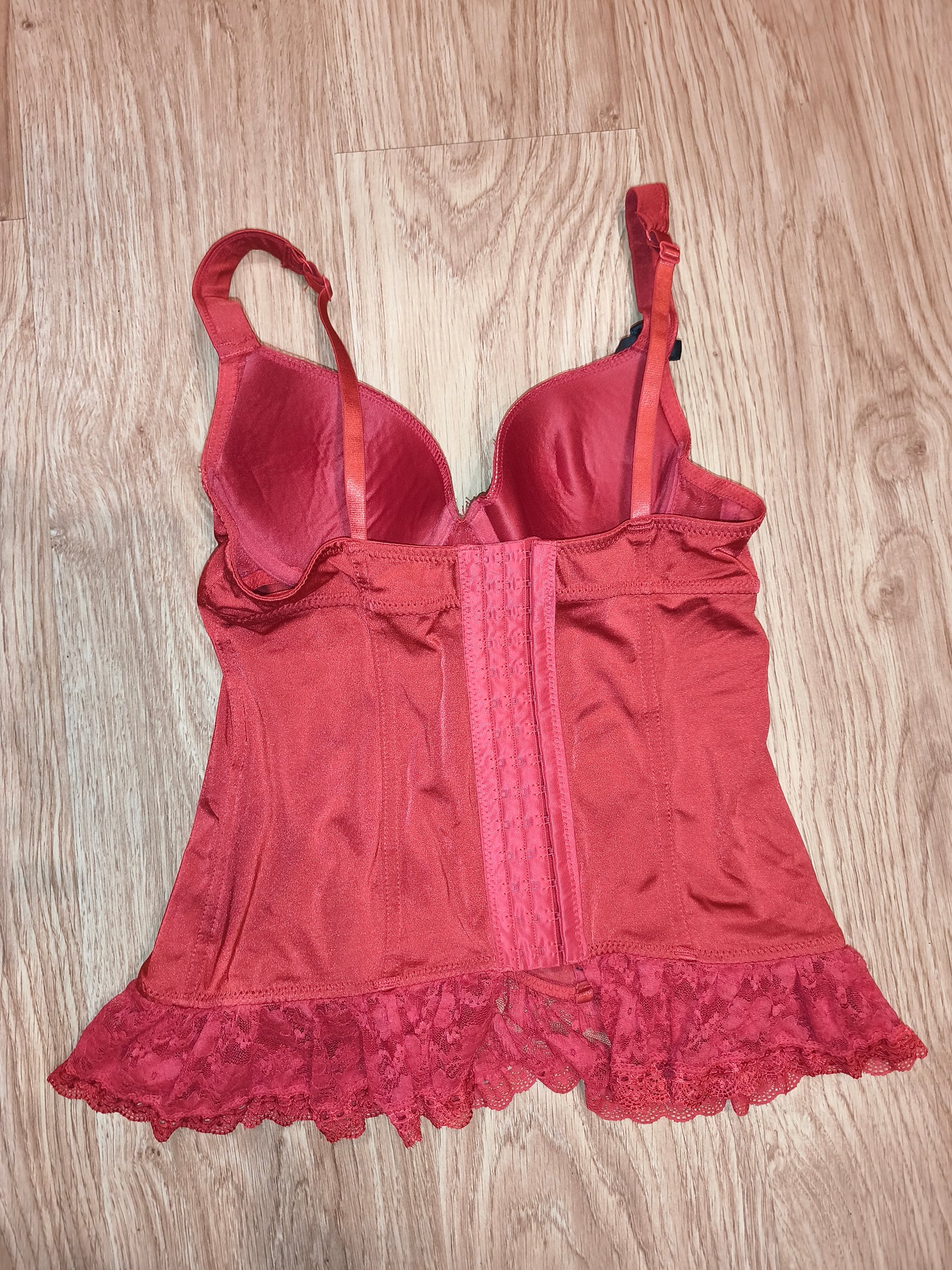 Lovehoney Lingerie Red Lace Corset Bustier Camisole – Black Bows & Hook-Eye Back, Size M