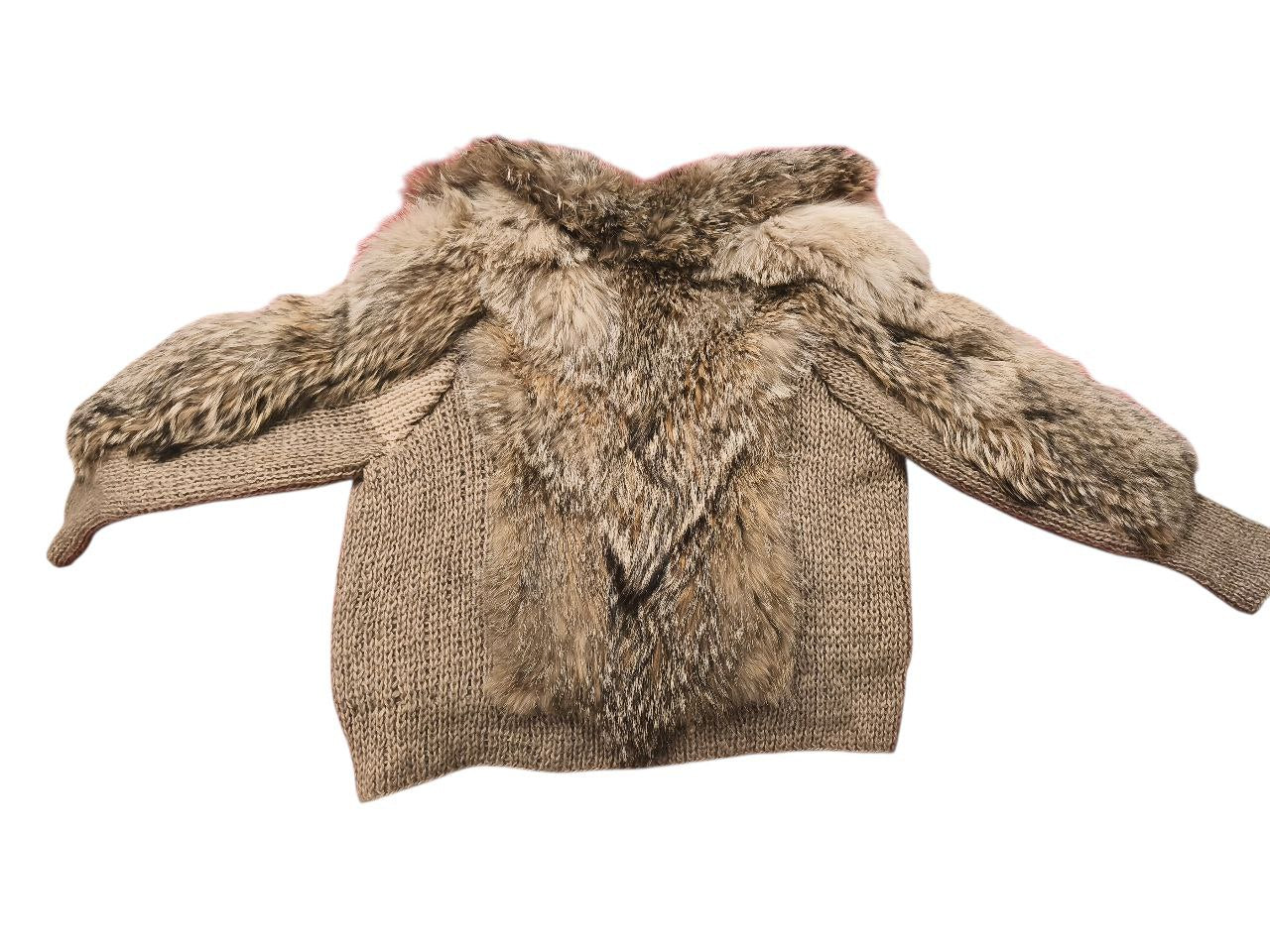 Real Fox Fur Knit Cardigan Jacket Women’s Size L – Genuine Fur Panels