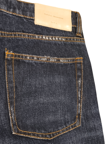 ZARA Trafaluc Pearl Beaded Mid-Rise Slim Boyfit Jeans Dark Wash Denim Size 6(US)