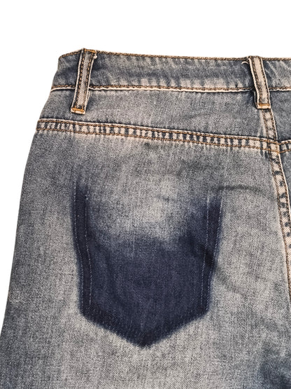 Gaudi Jeans Women's Sz 27 Blue Embellished Rhinestone Cuff Girlfriend Denim Jean