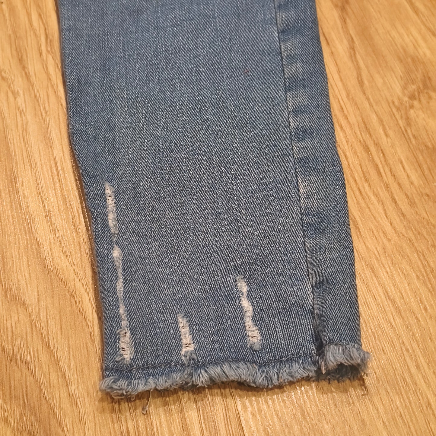 F&F Women Floral Embroidered Jeans Blue Stretch Skinny Raw Hem UK 10 US 6 EUR 38