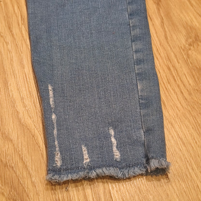 F&F Women Floral Embroidered Jeans Blue Stretch Skinny Raw Hem UK 10 US 6 EUR 38