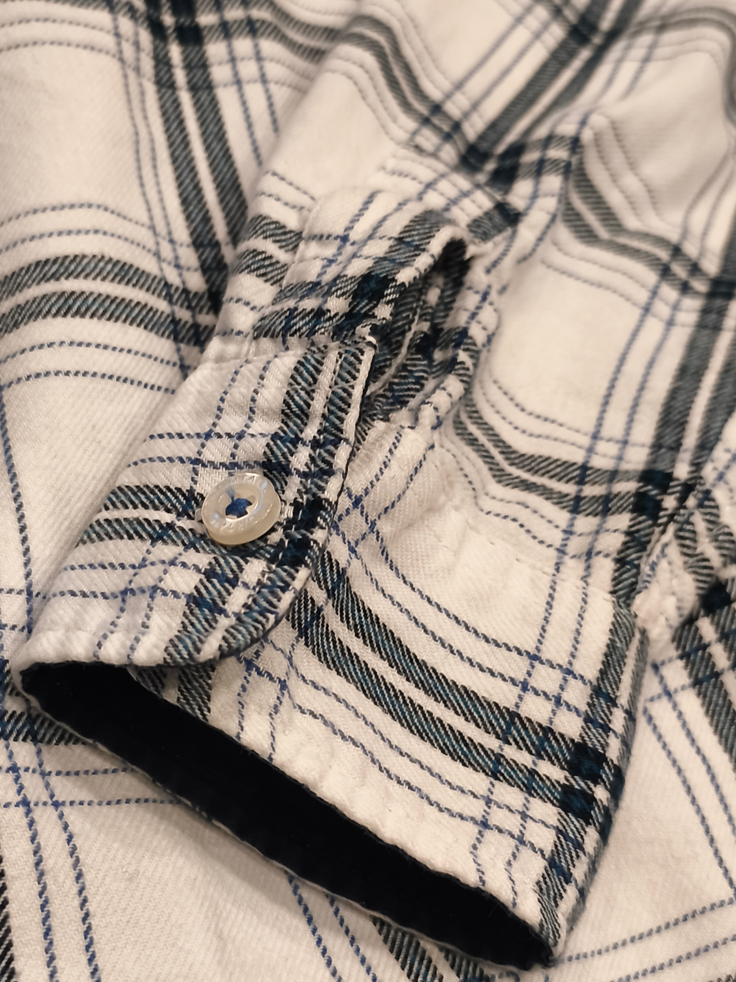 Tom Tailor Men's Flannel Shirt Size S Regular Fit White Blue Plaid Long Sleeve