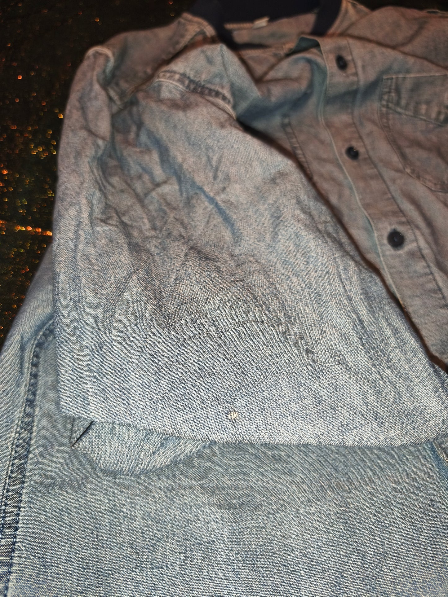 Adidas Originals Denim Chambray Shirt Men's 50 Medium Bomber Collar Zip Back