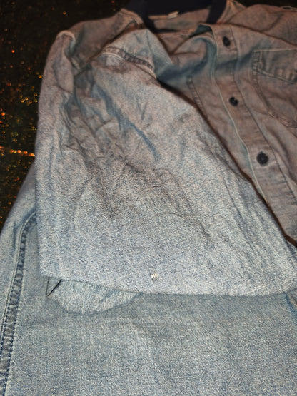 Adidas Originals Denim Chambray Shirt Men's 50 Medium Bomber Collar Zip Back