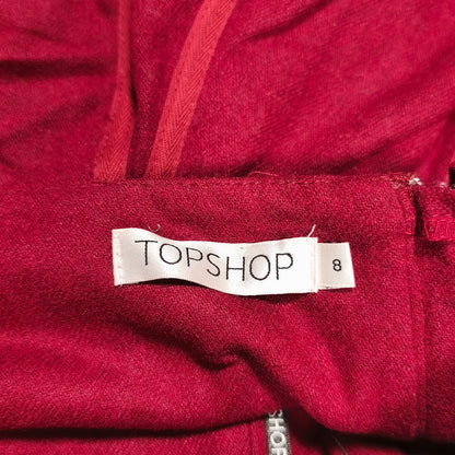 Topshop Womens Burgundy Red Wool Blend Belted Mini Skirt Size UK 8 EUR 36