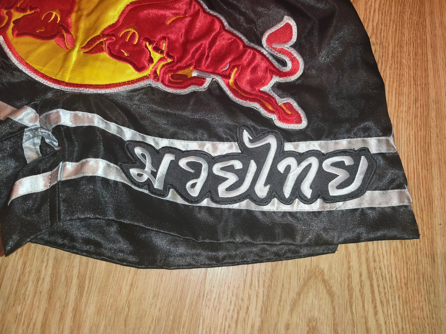 Authentic Lumpinee Muay Thai Shorts Black & Red Bull Patch – Size L