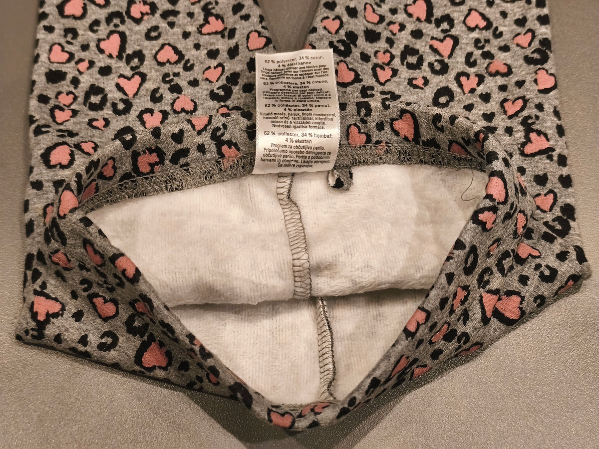 Impidimpi Baby Girls Fleece Lined Leopard & Heart Print Leggings | Size 92 (1.5–2Y)