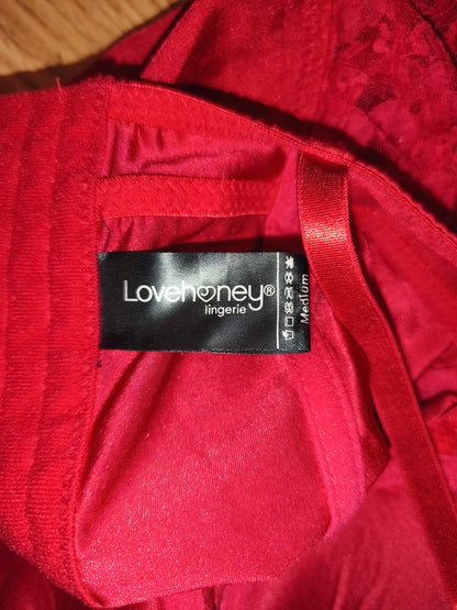 Lovehoney Lingerie Red Lace Corset Bustier Camisole – Black Bows & Hook-Eye Back, Size M