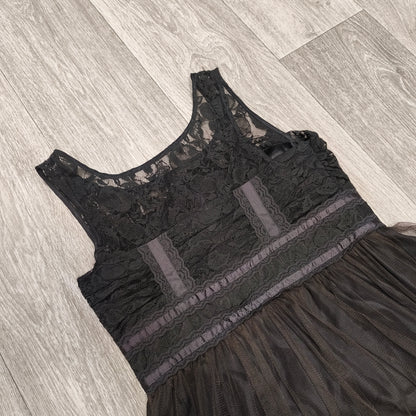 Next Petite Womens Black Lace Tulle Dress Size 14 Goth Party Cocktail Mini