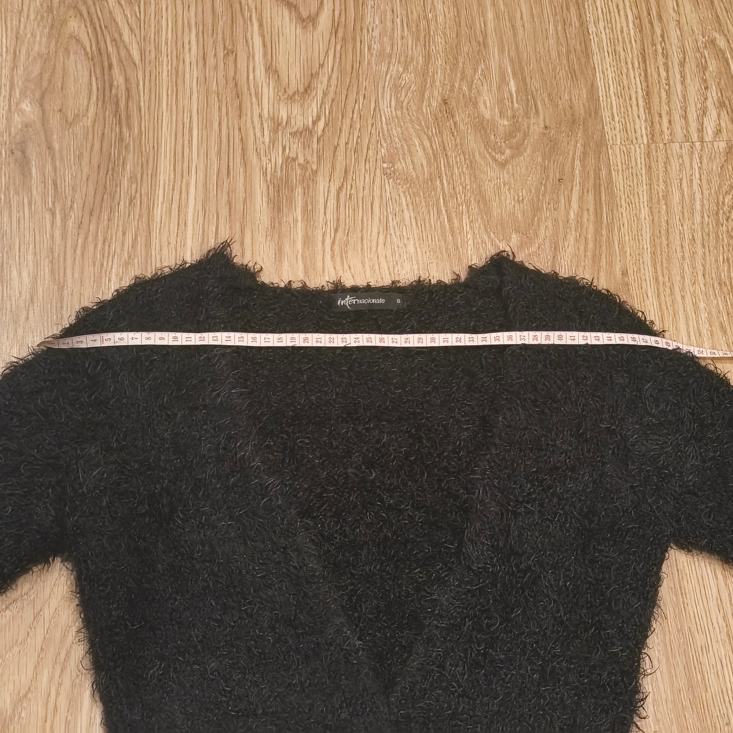 Internacionale Black Fluffy Eyelash Knit Cropped Cardigan Sweater Size 8