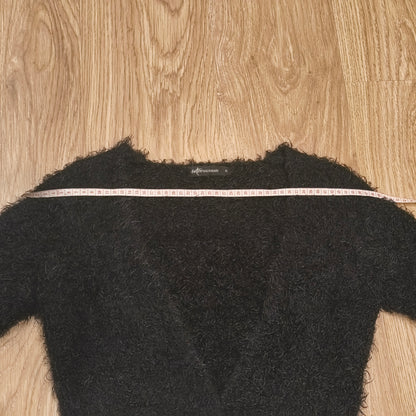 Internacionale Black Fluffy Eyelash Knit Cropped Cardigan Sweater Size 8