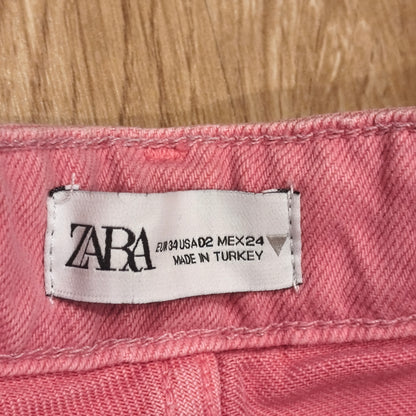ZARA Pink High Waist Wide Leg Raw Hem Jeans Size EUR 34 US 02 MEX 24