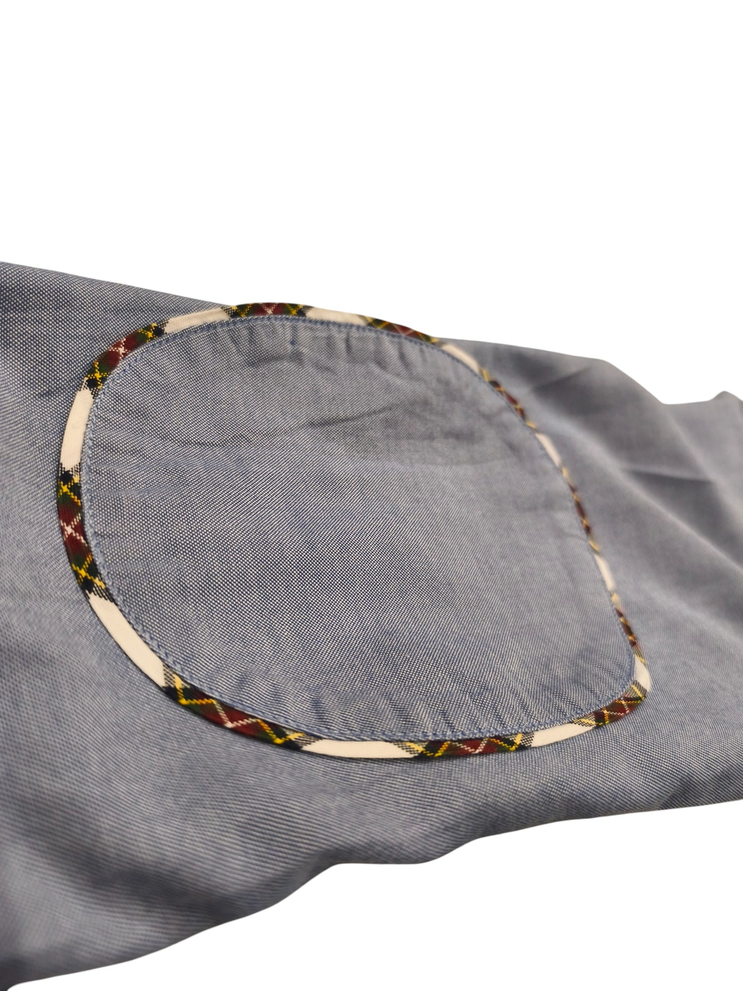 Tommy Hilfiger Shirt Mens Medium Blue Oxford Plaid Elbow Patches New York Fit