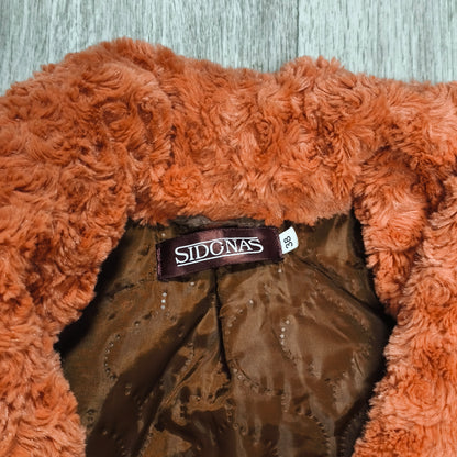 Sidonas Womens Faux Fur Rosette Swirl Jacket Coat Size EU 38 Coral Orange Short